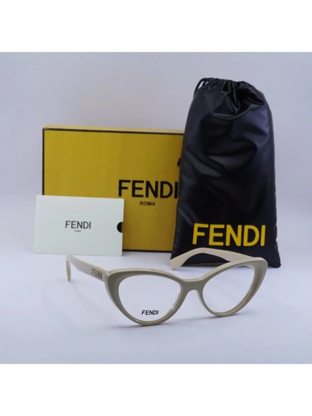 Fendi FE50075I 057 Eyeglasses Shiny Beige 53mm Cat Eye Frame